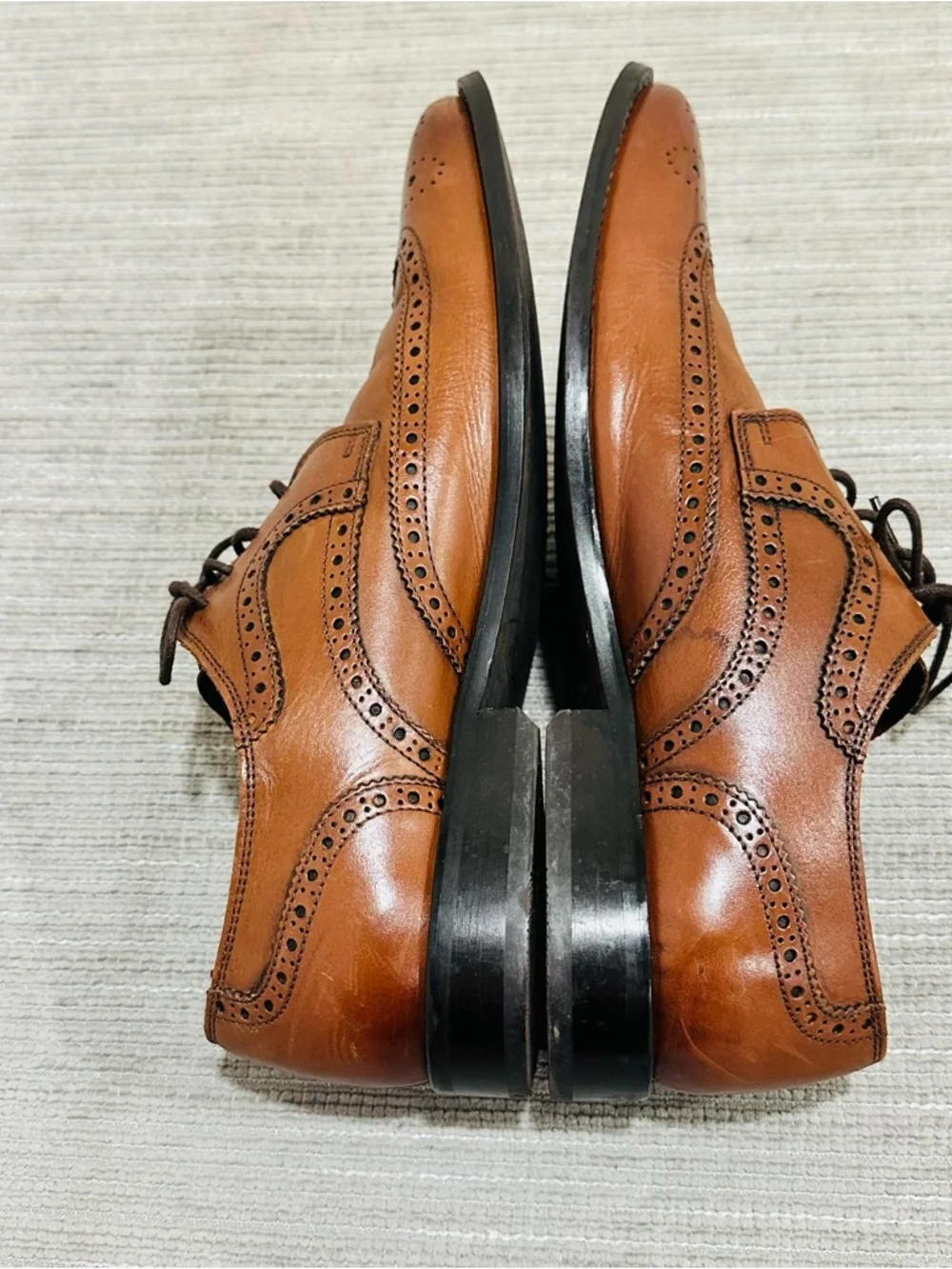 Vintage Florsheim Mens Sabato Oxford Size 10 British Tan Wingtip‎ Brogue Shoe